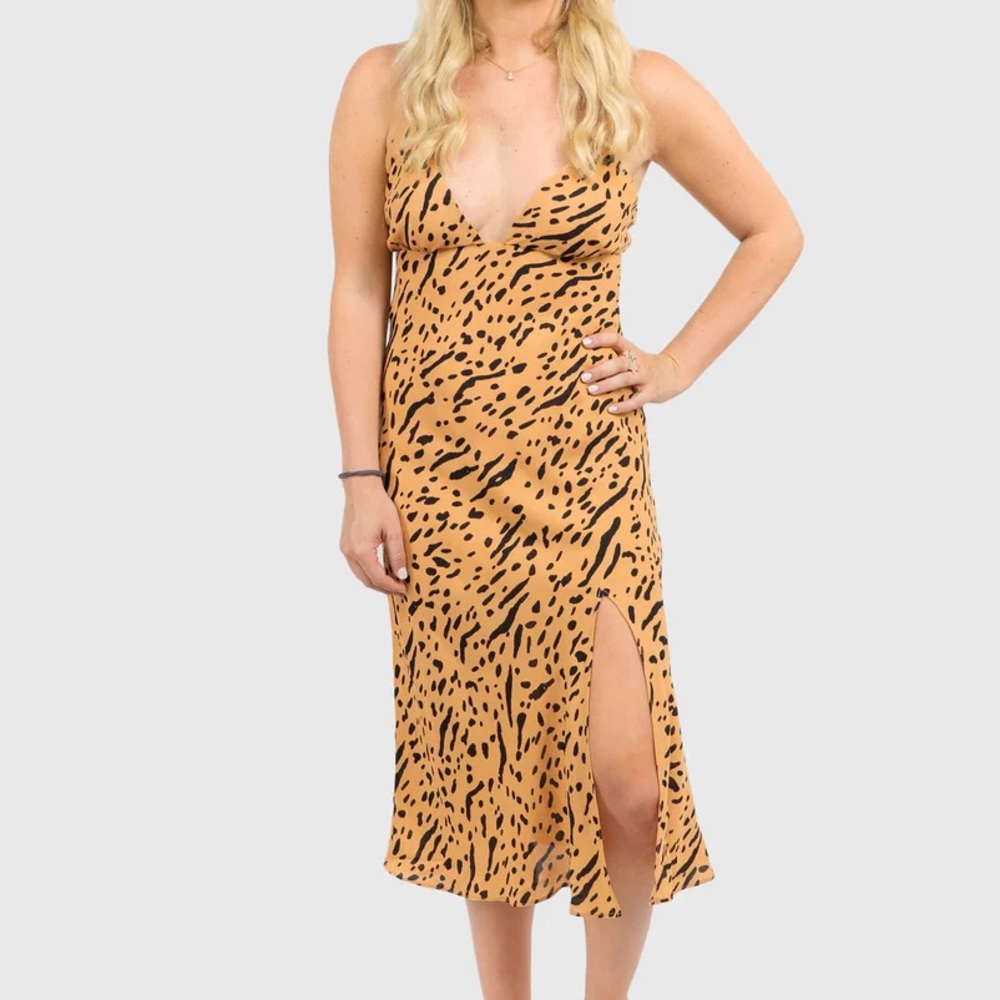 Buddy Love Animal Print Slip Midi Dress